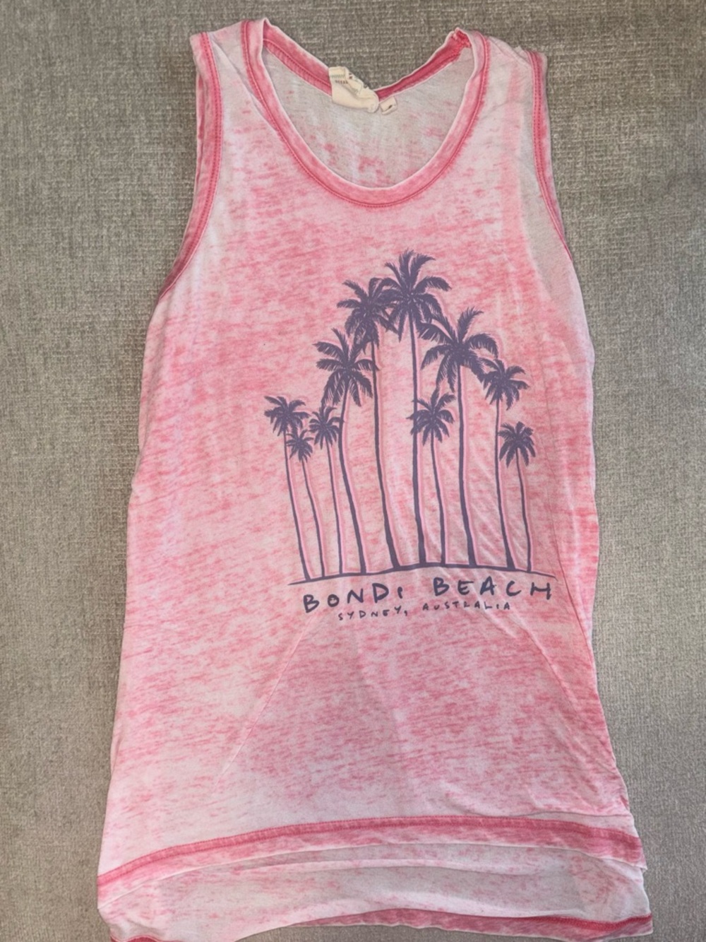 Pink Bondi Beach Palm Tree Graphic Tank Top Beachy Summer Racerback Size S